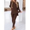 imagePRETTYGARDEN Womens 2 Piece Outfits 2026 Spring Long Sleeve Tunic Tops Legging Pants Fall Matching Lounge Sets SweatsuitsCoffee