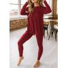 imagePRETTYGARDEN Womens 2 Piece Outfits 2026 Spring Long Sleeve Tunic Tops Legging Pants Fall Matching Lounge Sets SweatsuitsWine Red