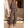 imagePRETTYGARDEN Womens 2 Piece Sets 2026 Summer Plaid Sleeveless Tops Wide Leg Pants Matching Lounge Set Beach Vacation OutfitsPlaid Black Khaki