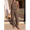 imagePRETTYGARDEN Womens 2 Piece Sets 2026 Summer Plaid Sleeveless Tops Wide Leg Pants Matching Lounge Set Beach Vacation OutfitsPlaid Black Khaki