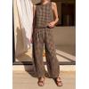 imagePRETTYGARDEN Womens 2 Piece Sets 2026 Summer Plaid Sleeveless Tops Wide Leg Pants Matching Lounge Set Beach Vacation OutfitsPlaid Black Khaki