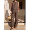 imagePRETTYGARDEN Womens 2 Piece Sets 2026 Summer Plaid Sleeveless Tops Wide Leg Pants Matching Lounge Set Beach Vacation OutfitsPlaid Black Khaki
