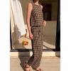 imagePRETTYGARDEN Womens 2 Piece Sets 2026 Summer Plaid Sleeveless Tops Wide Leg Pants Matching Lounge Set Beach Vacation OutfitsPlaid Black Khaki