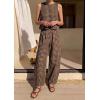 imagePRETTYGARDEN Womens 2 Piece Sets 2026 Summer Plaid Sleeveless Tops Wide Leg Pants Matching Lounge Set Beach Vacation OutfitsPlaid Black Khaki