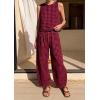 imagePRETTYGARDEN Womens 2 Piece Sets 2026 Summer Plaid Sleeveless Tops Wide Leg Pants Matching Lounge Set Beach Vacation OutfitsPlaid Black Red