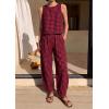 imagePRETTYGARDEN Womens 2 Piece Sets 2026 Summer Plaid Sleeveless Tops Wide Leg Pants Matching Lounge Set Beach Vacation OutfitsPlaid Black Red
