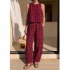 imagePRETTYGARDEN Womens 2 Piece Sets 2026 Summer Plaid Sleeveless Tops Wide Leg Pants Matching Lounge Set Beach Vacation OutfitsPlaid Black Red