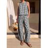 imagePRETTYGARDEN Womens 2 Piece Sets 2026 Summer Plaid Sleeveless Tops Wide Leg Pants Matching Lounge Set Beach Vacation OutfitsPlaid Black White