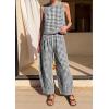 imagePRETTYGARDEN Womens 2 Piece Sets 2026 Summer Plaid Sleeveless Tops Wide Leg Pants Matching Lounge Set Beach Vacation OutfitsPlaid Black White