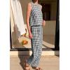 imagePRETTYGARDEN Womens 2 Piece Sets 2026 Summer Plaid Sleeveless Tops Wide Leg Pants Matching Lounge Set Beach Vacation OutfitsPlaid Black White
