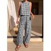imagePRETTYGARDEN Womens 2 Piece Sets 2026 Summer Plaid Sleeveless Tops Wide Leg Pants Matching Lounge Set Beach Vacation OutfitsPlaid Black White