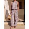imagePRETTYGARDEN Womens 2 Piece Sets 2026 Summer Plaid Sleeveless Tops Wide Leg Pants Matching Lounge Set Beach Vacation OutfitsPlaid Brown White