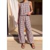 imagePRETTYGARDEN Womens 2 Piece Sets 2026 Summer Plaid Sleeveless Tops Wide Leg Pants Matching Lounge Set Beach Vacation OutfitsPlaid Brown White