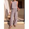 imagePRETTYGARDEN Womens 2 Piece Sets 2026 Summer Plaid Sleeveless Tops Wide Leg Pants Matching Lounge Set Beach Vacation OutfitsPlaid Brown White