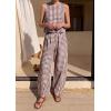 imagePRETTYGARDEN Womens 2 Piece Sets 2026 Summer Plaid Sleeveless Tops Wide Leg Pants Matching Lounge Set Beach Vacation OutfitsPlaid Brown White