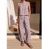 imagePRETTYGARDEN Womens 2 Piece Sets 2026 Summer Plaid Sleeveless Tops Wide Leg Pants Matching Lounge Set Beach Vacation OutfitsPlaid Brown White
