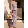 imagePRETTYGARDEN Womens 2 Piece Sets 2026 Summer Plaid Sleeveless Tops Wide Leg Pants Matching Lounge Set Beach Vacation OutfitsPlaid Brown White