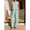 imagePRETTYGARDEN Womens 2 Piece Sets 2026 Summer Plaid Sleeveless Tops Wide Leg Pants Matching Lounge Set Beach Vacation OutfitsPlaid Green White
