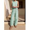 imagePRETTYGARDEN Womens 2 Piece Sets 2026 Summer Plaid Sleeveless Tops Wide Leg Pants Matching Lounge Set Beach Vacation OutfitsPlaid Green White