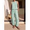 imagePRETTYGARDEN Womens 2 Piece Sets 2026 Summer Plaid Sleeveless Tops Wide Leg Pants Matching Lounge Set Beach Vacation OutfitsPlaid Green White