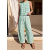 imagePRETTYGARDEN Womens 2 Piece Sets 2026 Summer Plaid Sleeveless Tops Wide Leg Pants Matching Lounge Set Beach Vacation OutfitsPlaid Green White