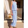 imagePRETTYGARDEN Womens 2 Piece Sets 2026 Summer Plaid Sleeveless Tops Wide Leg Pants Matching Lounge Set Beach Vacation OutfitsPlaid Light Blue White