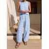 imagePRETTYGARDEN Womens 2 Piece Sets 2026 Summer Plaid Sleeveless Tops Wide Leg Pants Matching Lounge Set Beach Vacation OutfitsPlaid Light Blue White