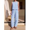 imagePRETTYGARDEN Womens 2 Piece Sets 2026 Summer Plaid Sleeveless Tops Wide Leg Pants Matching Lounge Set Beach Vacation OutfitsPlaid Light Blue White