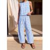 imagePRETTYGARDEN Womens 2 Piece Sets 2026 Summer Plaid Sleeveless Tops Wide Leg Pants Matching Lounge Set Beach Vacation OutfitsPlaid Light Blue White