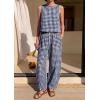 imagePRETTYGARDEN Womens 2 Piece Sets 2026 Summer Plaid Sleeveless Tops Wide Leg Pants Matching Lounge Set Beach Vacation OutfitsPlaid Navy White