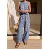 imagePRETTYGARDEN Womens 2 Piece Sets 2026 Summer Plaid Sleeveless Tops Wide Leg Pants Matching Lounge Set Beach Vacation OutfitsPlaid Navy White
