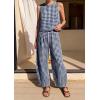 imagePRETTYGARDEN Womens 2 Piece Sets 2026 Summer Plaid Sleeveless Tops Wide Leg Pants Matching Lounge Set Beach Vacation OutfitsPlaid Navy White