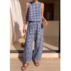 imagePRETTYGARDEN Womens 2 Piece Sets 2026 Summer Plaid Sleeveless Tops Wide Leg Pants Matching Lounge Set Beach Vacation OutfitsPlaid Navy White
