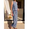imagePRETTYGARDEN Womens 2 Piece Sets 2026 Summer Plaid Sleeveless Tops Wide Leg Pants Matching Lounge Set Beach Vacation OutfitsPlaid Navy White