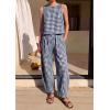 imagePRETTYGARDEN Womens 2 Piece Sets 2026 Summer Plaid Sleeveless Tops Wide Leg Pants Matching Lounge Set Beach Vacation OutfitsPlaid Navy White