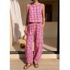 imagePRETTYGARDEN Womens 2 Piece Sets 2026 Summer Plaid Sleeveless Tops Wide Leg Pants Matching Lounge Set Beach Vacation OutfitsPlaid Red White