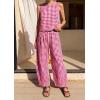 imagePRETTYGARDEN Womens 2 Piece Sets 2026 Summer Plaid Sleeveless Tops Wide Leg Pants Matching Lounge Set Beach Vacation OutfitsPlaid Red White