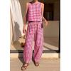 imagePRETTYGARDEN Womens 2 Piece Sets 2026 Summer Plaid Sleeveless Tops Wide Leg Pants Matching Lounge Set Beach Vacation OutfitsPlaid Red White