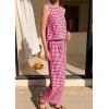 imagePRETTYGARDEN Womens 2 Piece Sets 2026 Summer Plaid Sleeveless Tops Wide Leg Pants Matching Lounge Set Beach Vacation OutfitsPlaid Red White