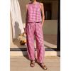 imagePRETTYGARDEN Womens 2 Piece Sets 2026 Summer Plaid Sleeveless Tops Wide Leg Pants Matching Lounge Set Beach Vacation OutfitsPlaid Red White
