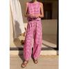 imagePRETTYGARDEN Womens 2 Piece Sets 2026 Summer Plaid Sleeveless Tops Wide Leg Pants Matching Lounge Set Beach Vacation OutfitsPlaid Red White