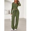 imagePRETTYGARDEN Womens 2026 Fall Trendy 2 Piece Outfits Lounge Sets Long Sleeve Top Henley Shirts Wide Leg Pants Travel ClothesArmy Green