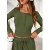 imagePRETTYGARDEN Womens 2026 Fall Trendy 2 Piece Outfits Lounge Sets Long Sleeve Top Henley Shirts Wide Leg Pants Travel ClothesArmy Green