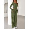 imagePRETTYGARDEN Womens 2026 Fall Trendy 2 Piece Outfits Lounge Sets Long Sleeve Top Henley Shirts Wide Leg Pants Travel ClothesArmy Green