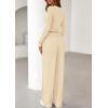 imagePRETTYGARDEN Womens 2026 Fall Trendy 2 Piece Outfits Lounge Sets Long Sleeve Top Henley Shirts Wide Leg Pants Travel ClothesBeige