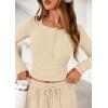 imagePRETTYGARDEN Womens 2026 Fall Trendy 2 Piece Outfits Lounge Sets Long Sleeve Top Henley Shirts Wide Leg Pants Travel ClothesBeige