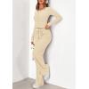 imagePRETTYGARDEN Womens 2026 Fall Trendy 2 Piece Outfits Lounge Sets Long Sleeve Top Henley Shirts Wide Leg Pants Travel ClothesBeige