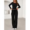 imagePRETTYGARDEN Womens 2026 Fall Trendy 2 Piece Outfits Lounge Sets Long Sleeve Top Henley Shirts Wide Leg Pants Travel ClothesBlack