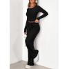 imagePRETTYGARDEN Womens 2026 Fall Trendy 2 Piece Outfits Lounge Sets Long Sleeve Top Henley Shirts Wide Leg Pants Travel ClothesBlack