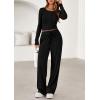 imagePRETTYGARDEN Womens 2026 Fall Trendy 2 Piece Outfits Lounge Sets Long Sleeve Top Henley Shirts Wide Leg Pants Travel ClothesBlack